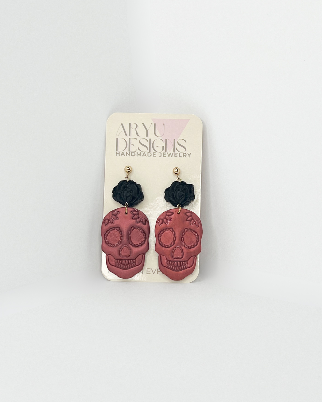 Sugar Skull Dangles - Shimmery Merlot + Black Rose