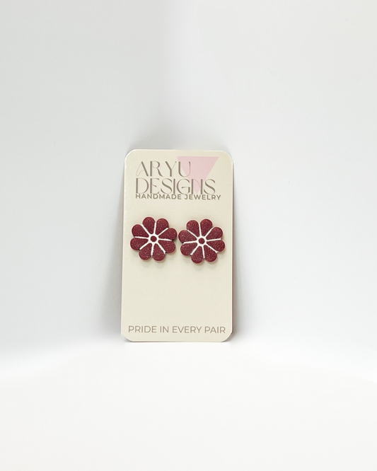 Flower Power Studs - Merlot
