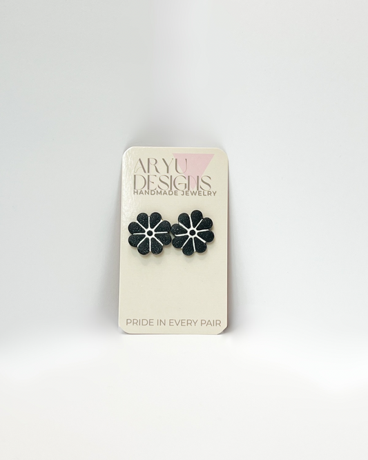 Flower Power Studs - Noir