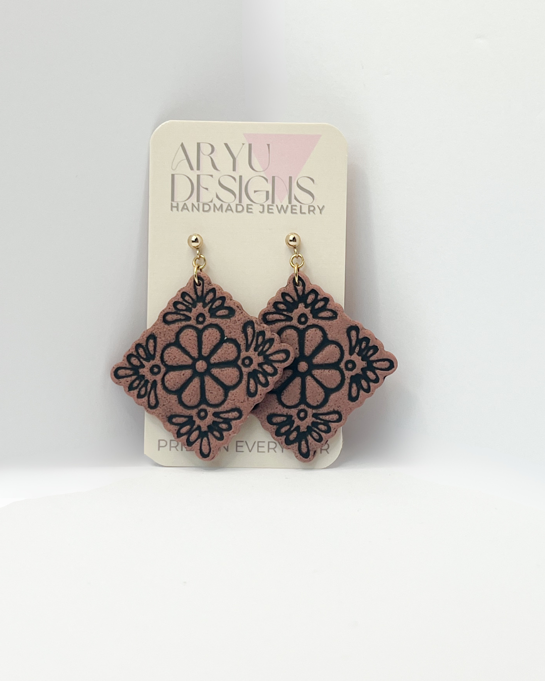 Flower Tile Statement Dangles - Petal/Noir