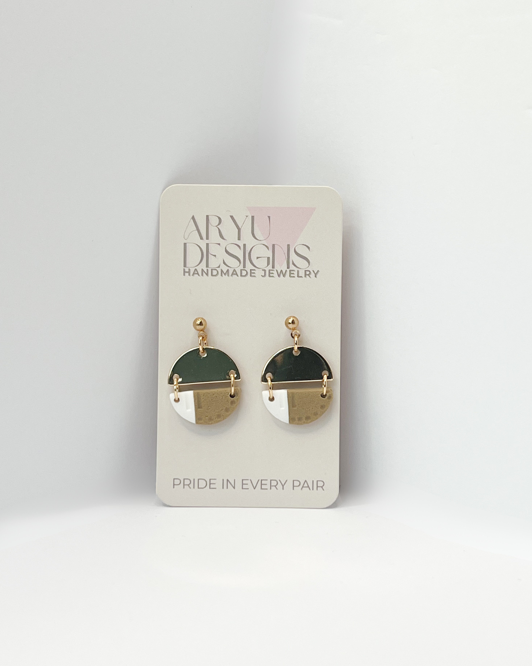 Gold Half Circle Drop Dangles - Cafe con Leche/Ivory