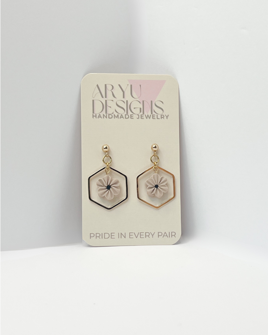 Hex Bloom Dangles - Oat
