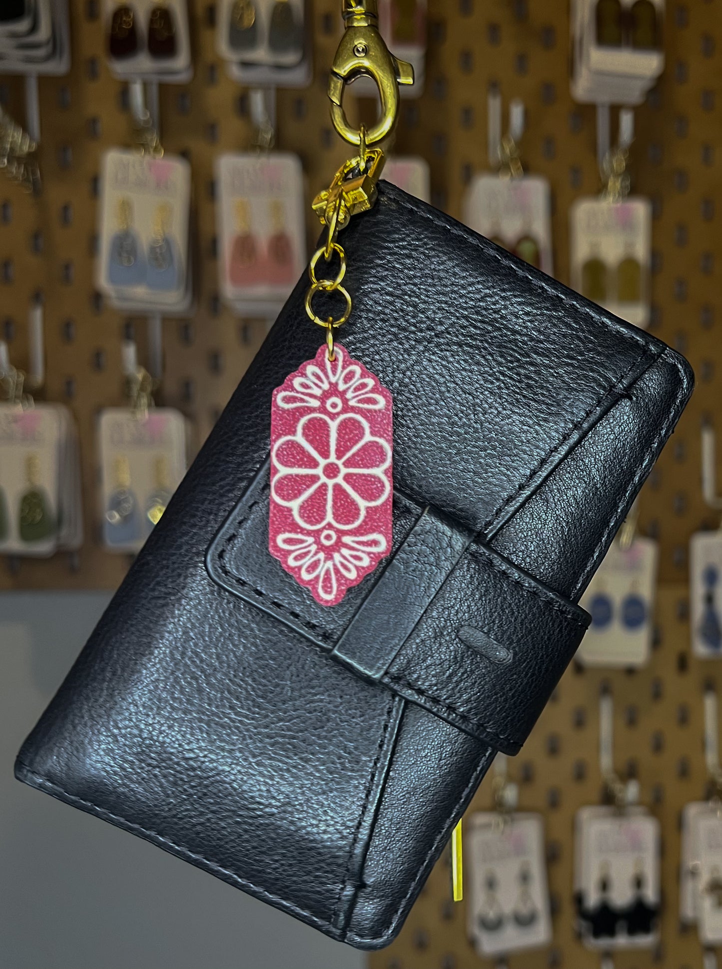 Flower Tile Bag Charm/Keychain - Merlot/Ivory