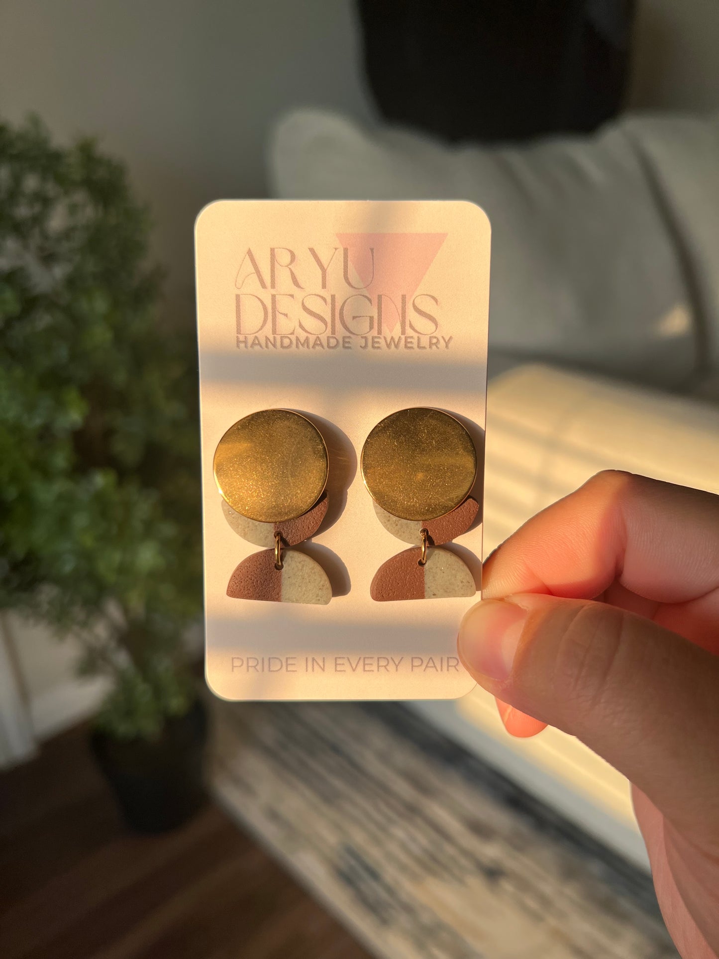 Gold Color Block Dangles - Espresso