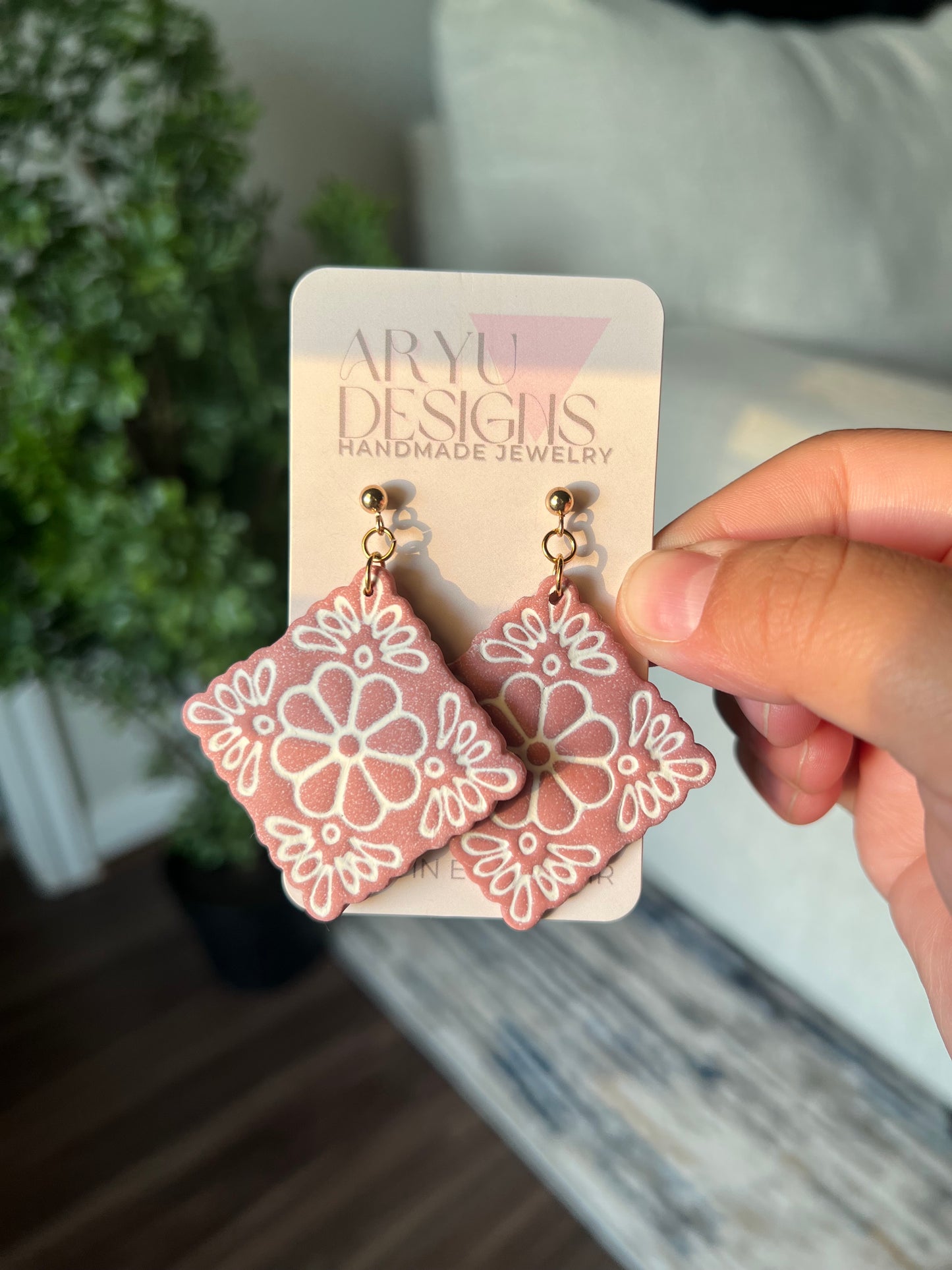 Flower Tile Statement Dangles - Petal/Ivory