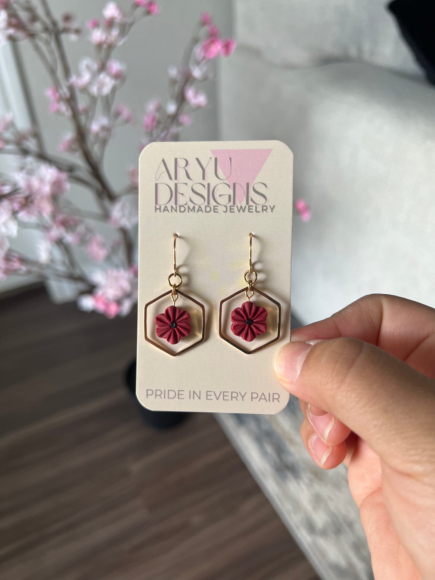 Hex Bloom Dangles - Merlot