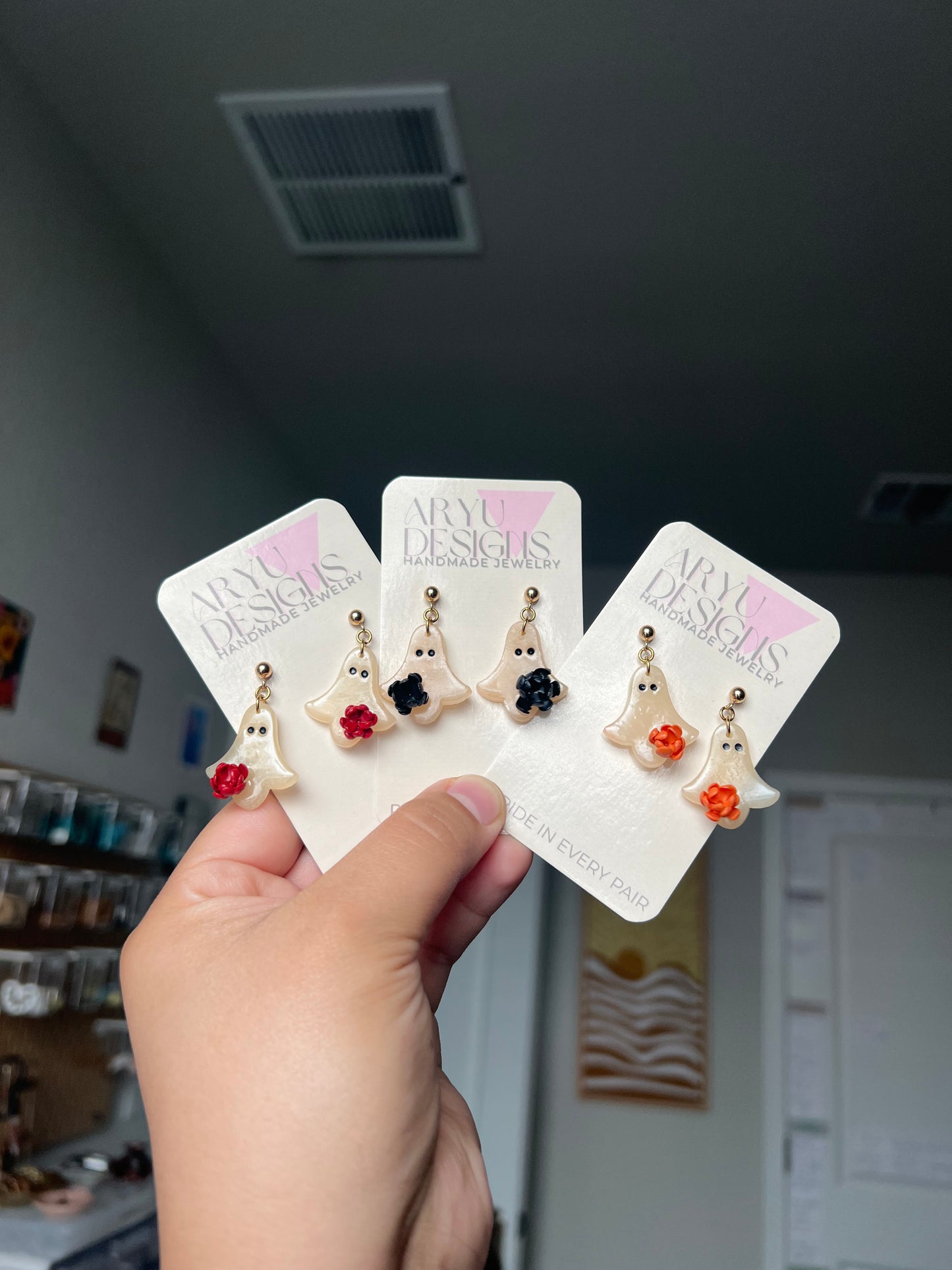 Flower Ghost Dangles - Glossy Nectarine