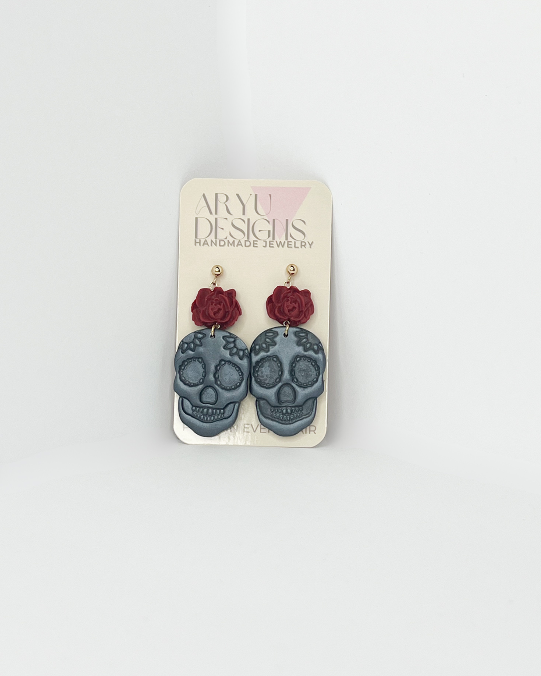 Sugar Skull Dangles - Shimmery Noir + Red Rose