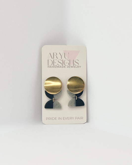 Gold Color Block Dangles - Noir