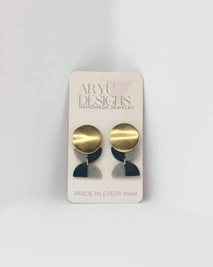 Gold Color Block Dangles - Noir