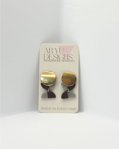 Gold Color Block Dangles - Espresso
