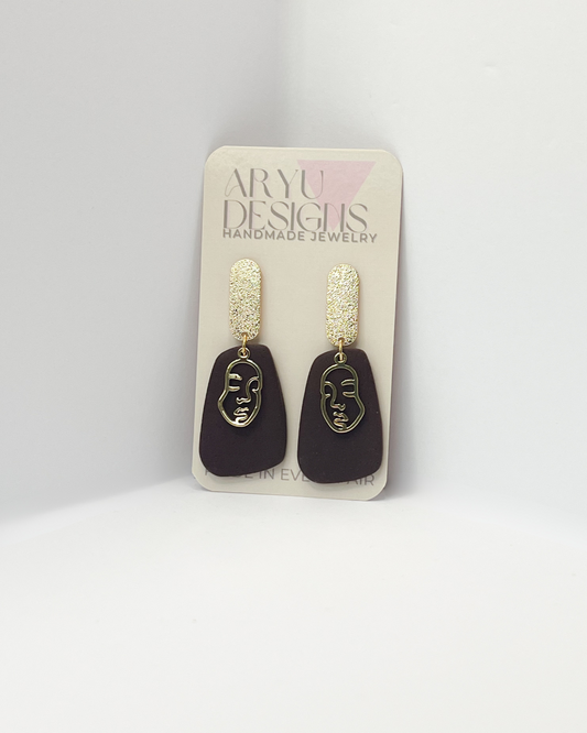 Face Outline Abstract Dangles - Espresso