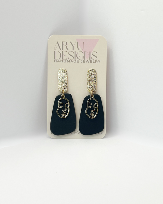 Face Outline Abstract Dangles - Noir