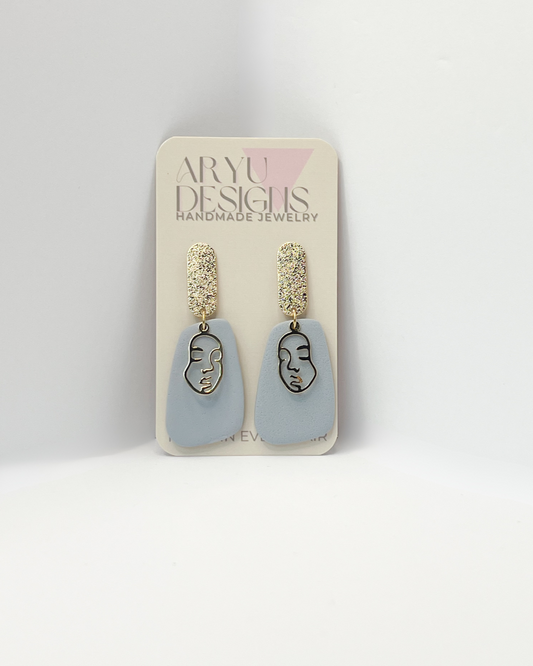 Face Outline Abstract Dangles- Powder