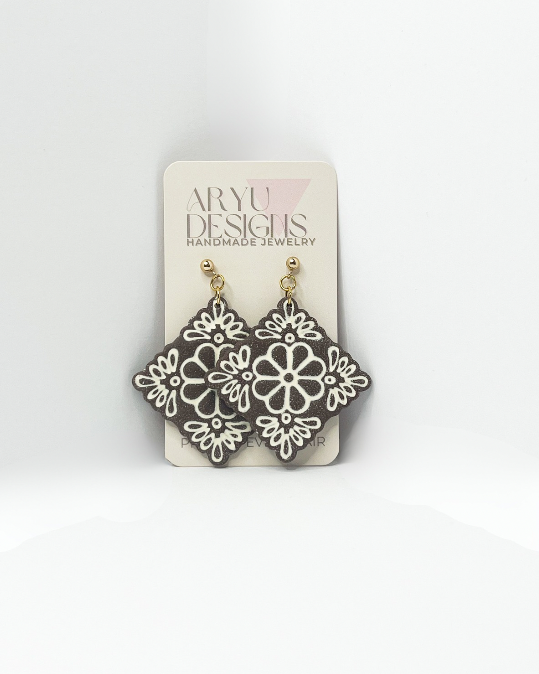 Flower Tile Statement Dangles - Espresso/Ivory