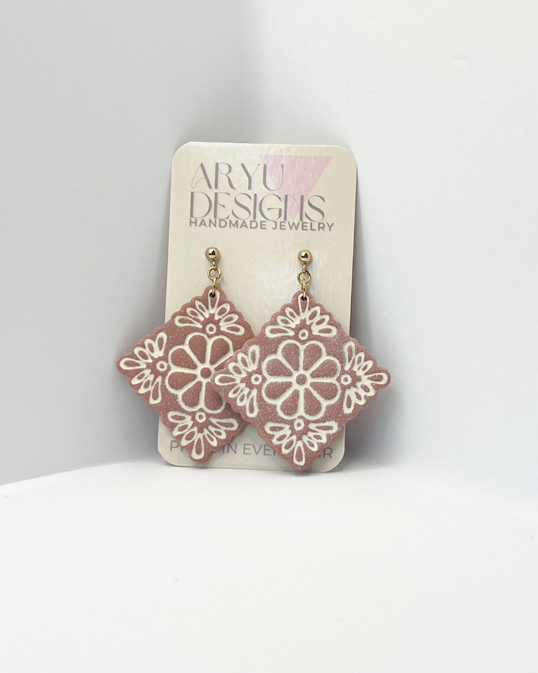 Flower Tile Statement Dangles - Petal/Ivory