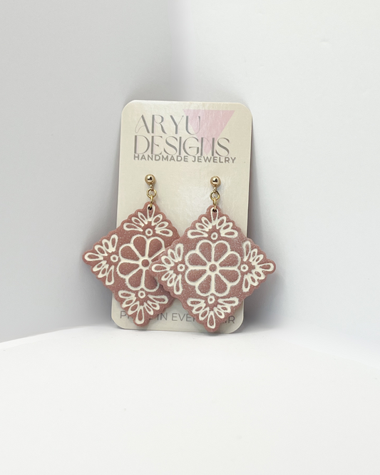 Flower Tile Statement Dangles - Petal/Ivory
