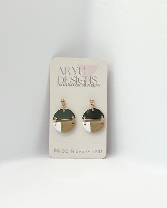 Gold Half Circle Drop Dangles - Cafe con Leche/Ivory