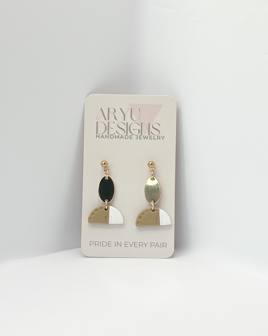 Gold Oval Drop Dangles - Cafe con Leche/Ivory