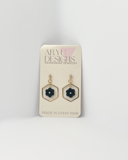 Hex Bloom Dangles - Noir