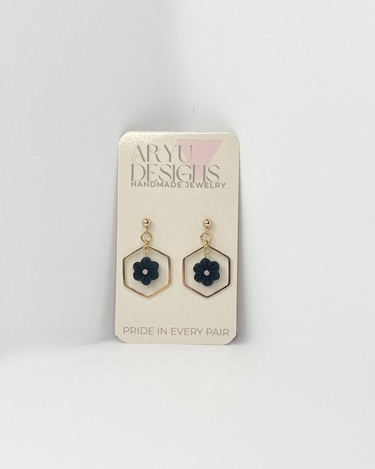 Hex Bloom Dangles - Noir