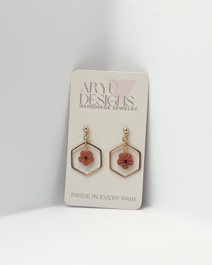 Hex Bloom Dangles - Nectarine