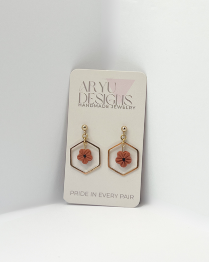Hex Bloom Dangles - Nectarine