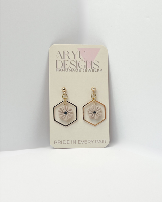 Hex Bloom Dangles - Oat