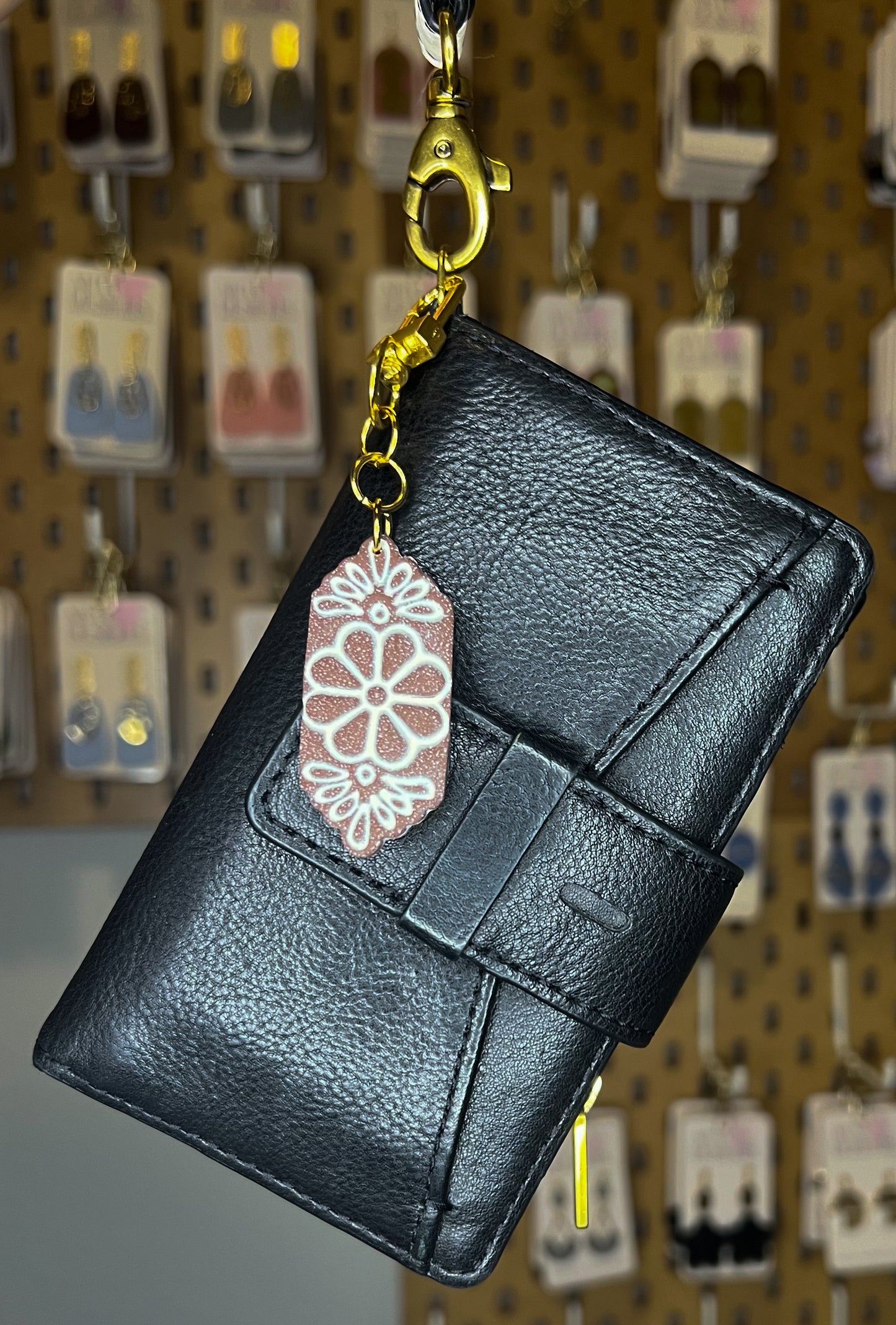 Flower Tile Bag Charm/Keychain - Espresso/Ivory