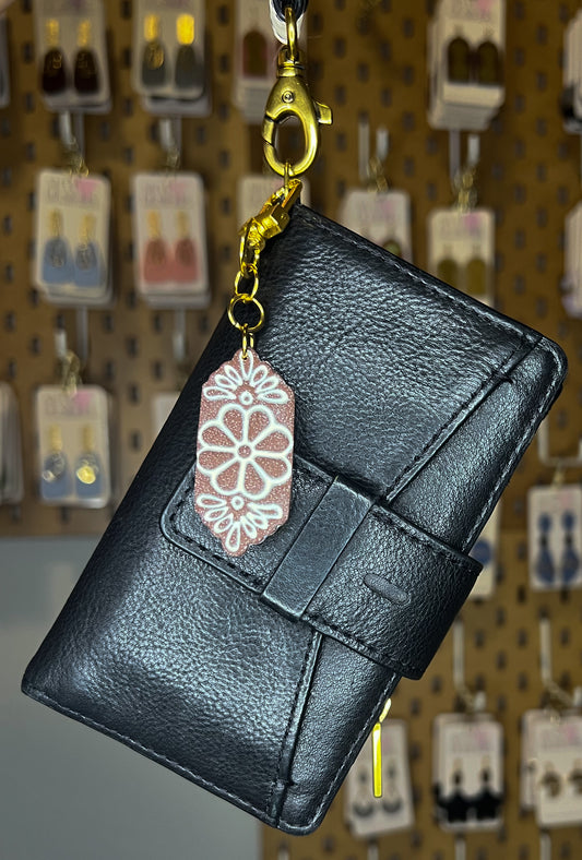 Flower Tile Bag Charm/Keychain - Espresso/Ivory