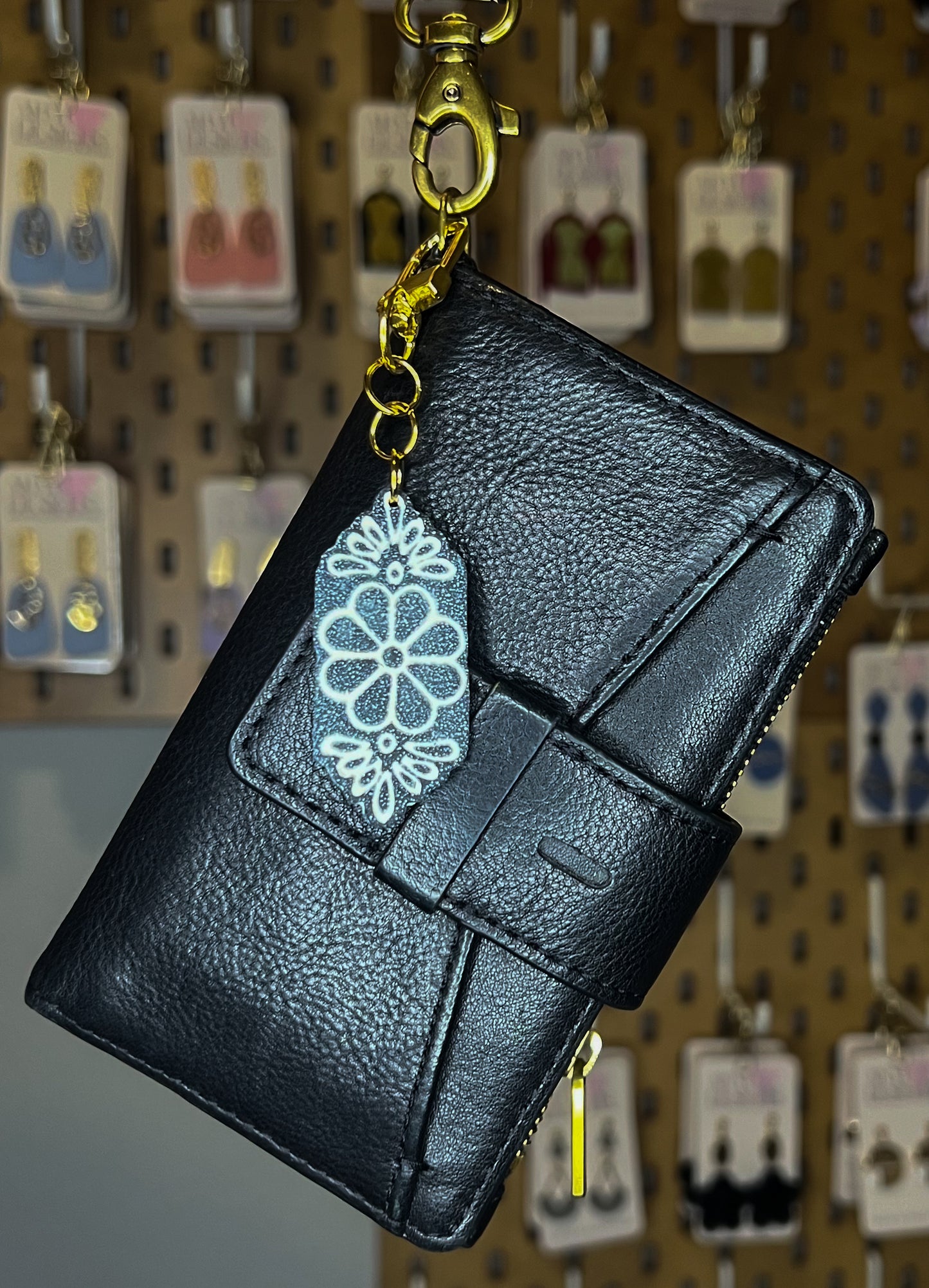 Flower Tile Bag Charm/Keychain - Noir/Ivory