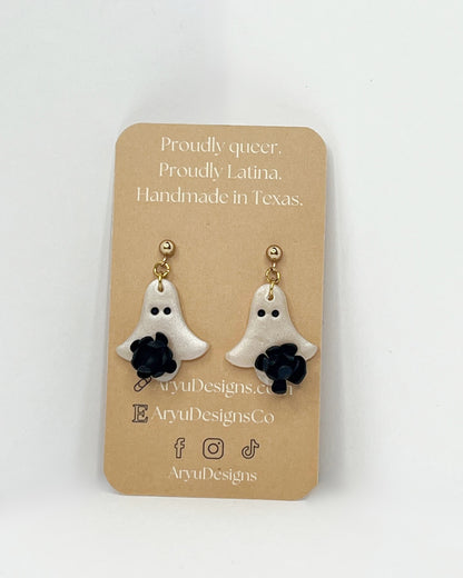 Flower Ghost Dangles - Shimmery Noir *MISFIT*