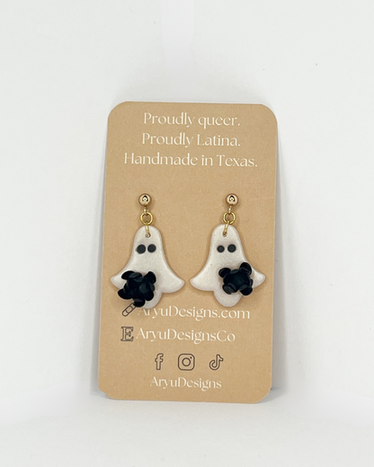 Flower Ghost Dangles - Shimmery Noir *MISFIT*