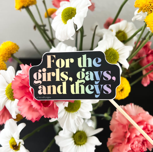 GIVE BACK: Girls, Gays, and Theys Rainbow Sticker