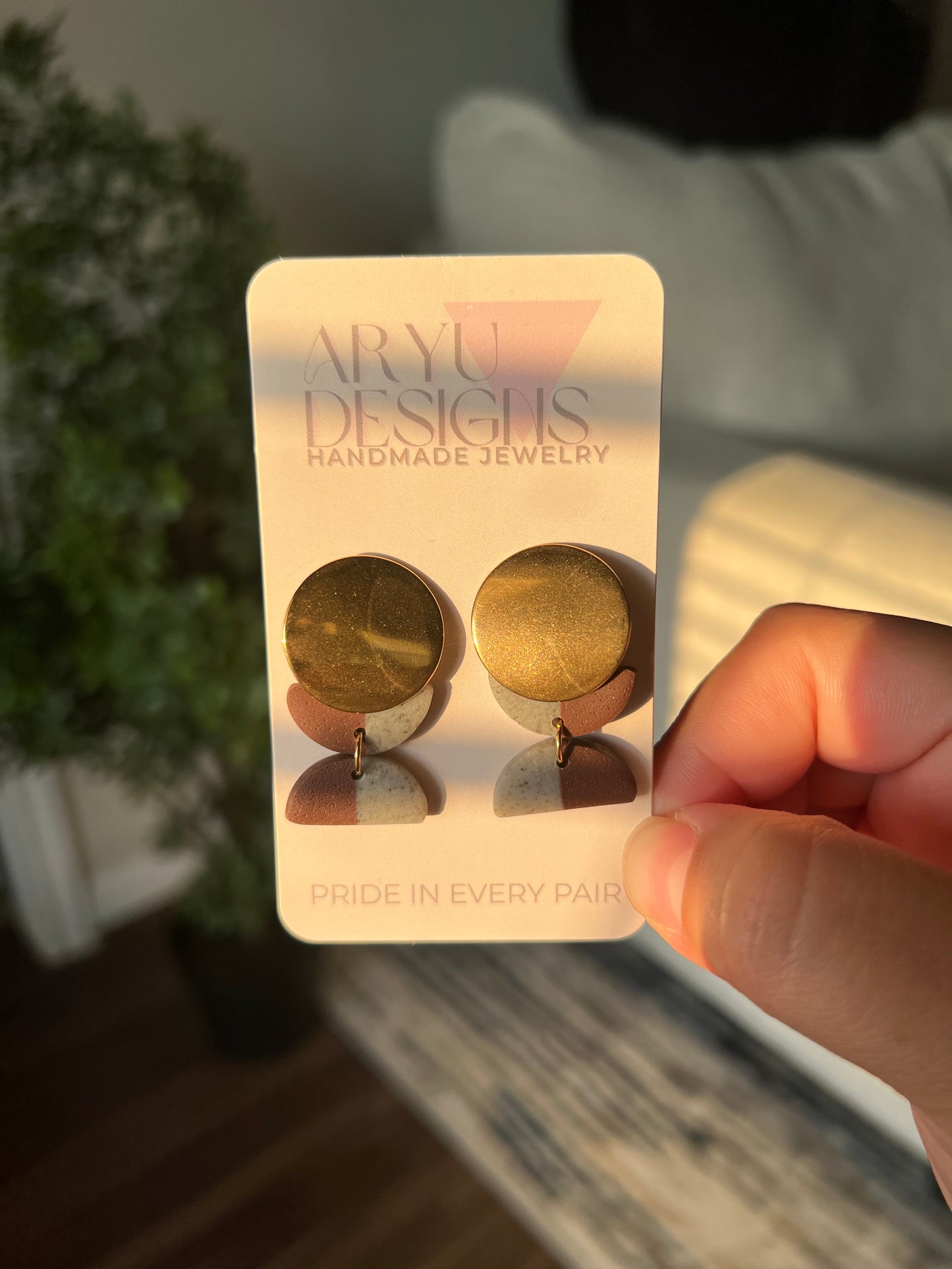 Gold Color Block Dangles - Espresso