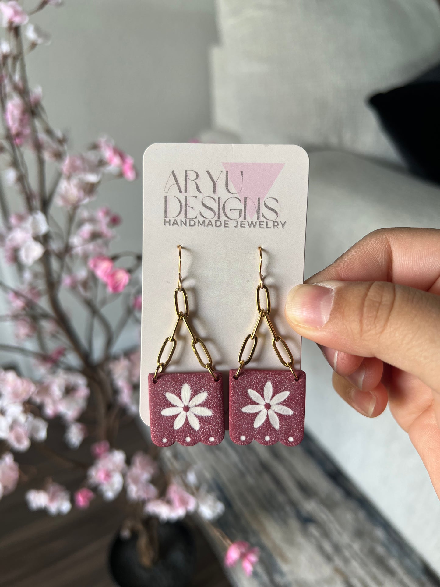 Papel Picado Gold Chain Dangles - Merlot