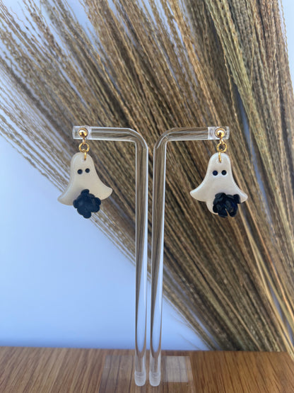 Flower Ghost Dangles - Shimmery Noir