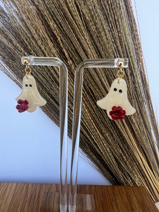 Flower Ghost Dangles - Glossy Merlot