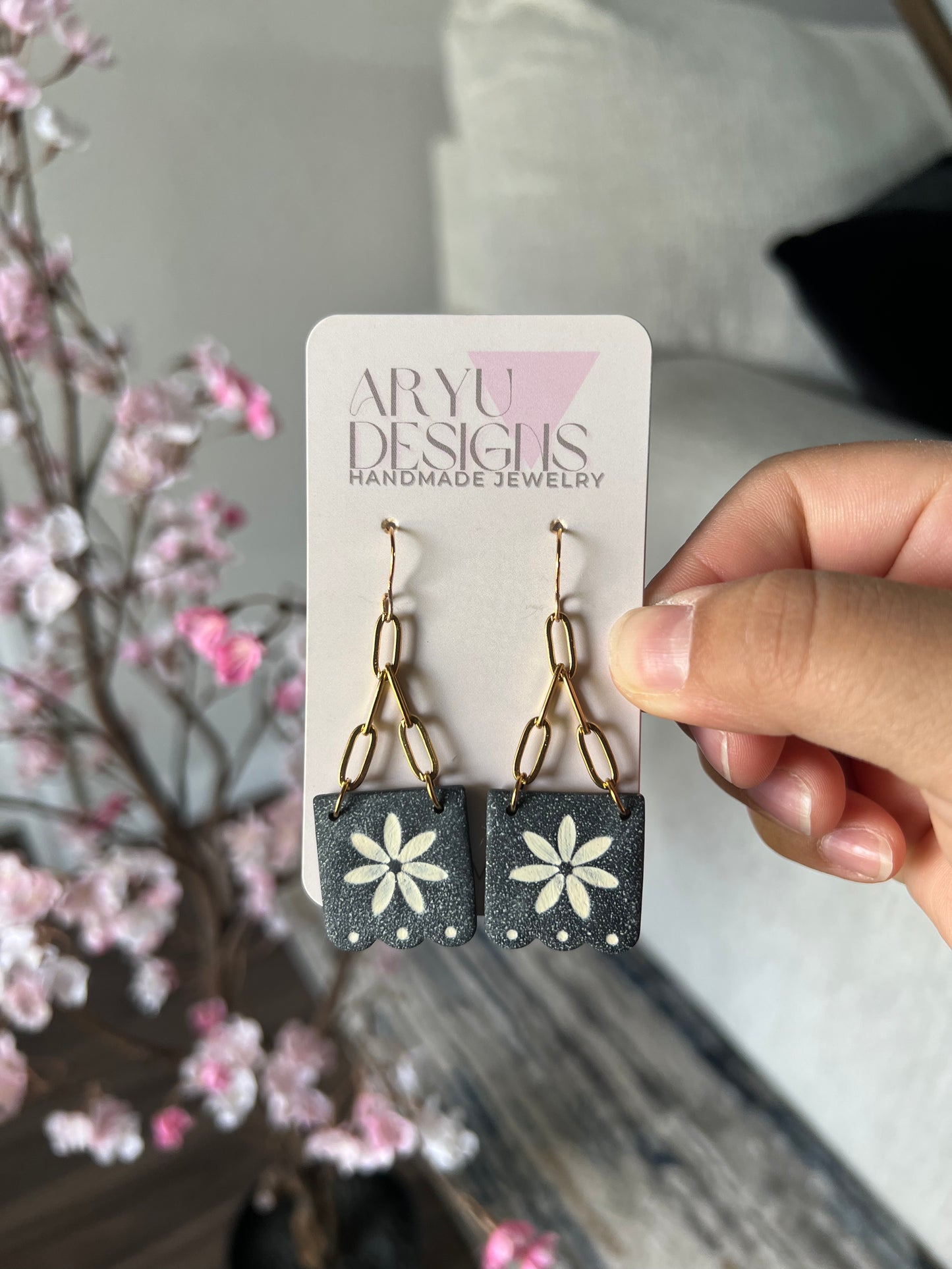 Papel Picado Gold Chain Dangles - Noir